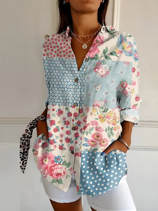 Women's Pretty Floral Print Top Shirt - OutfitLondon