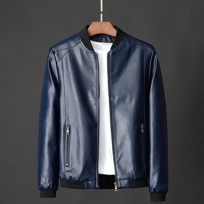 Classic Mens Leather Biker Jacket with Pocket