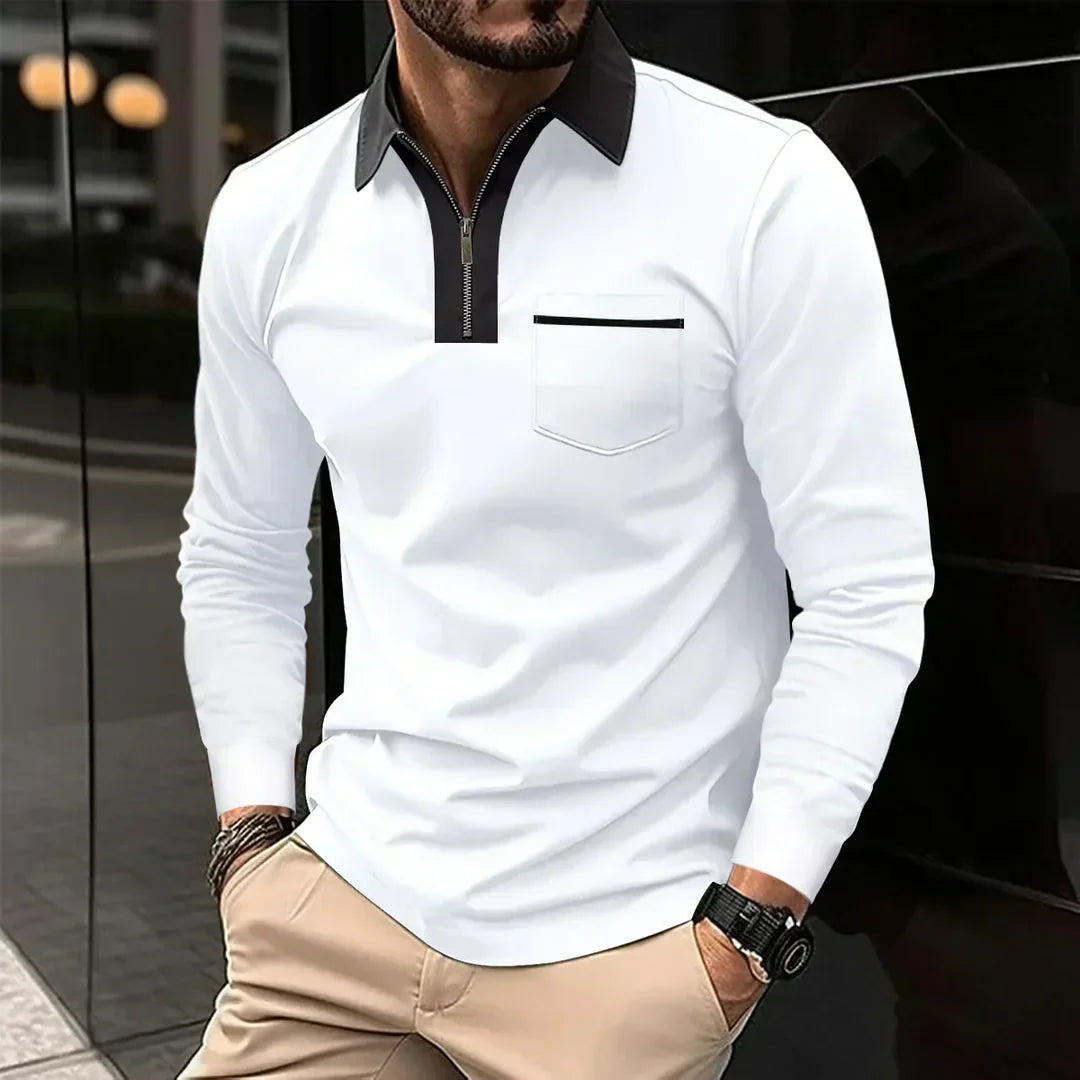 Classic Polo Shirt with Zip Up Collar