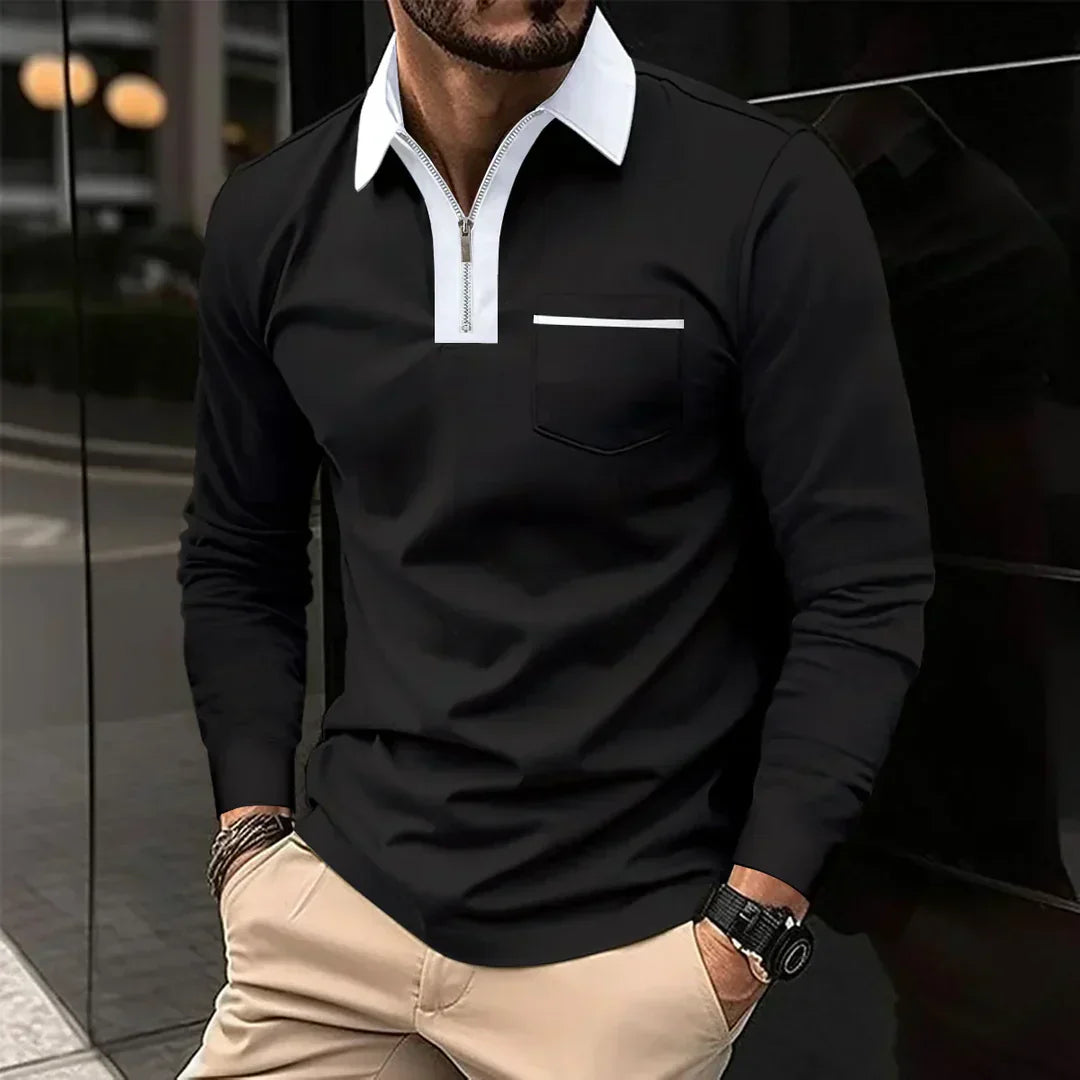 Classic Polo Shirt with Zip Up Collar - OutfitLondon