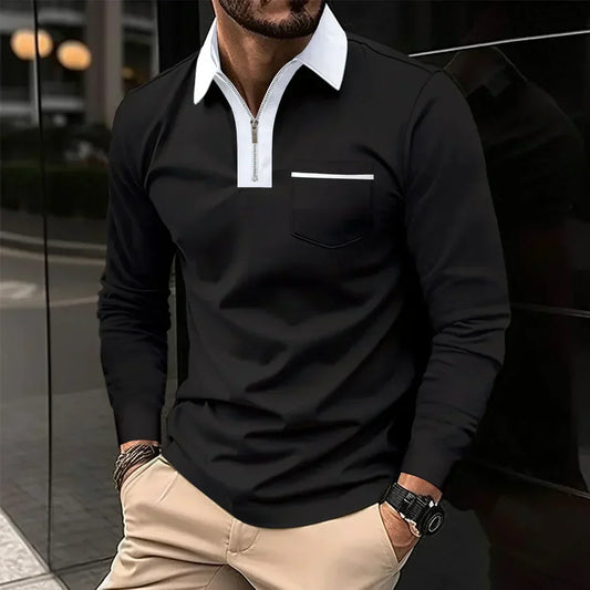 Classic Polo Shirt with Zip Up Collar - OutfitLondon