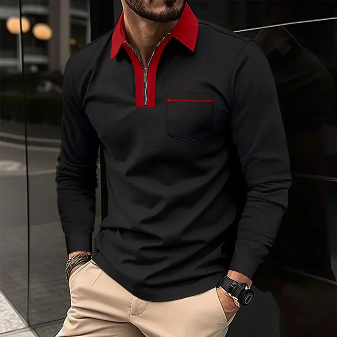 Classic Polo Shirt with Zip Up Collar