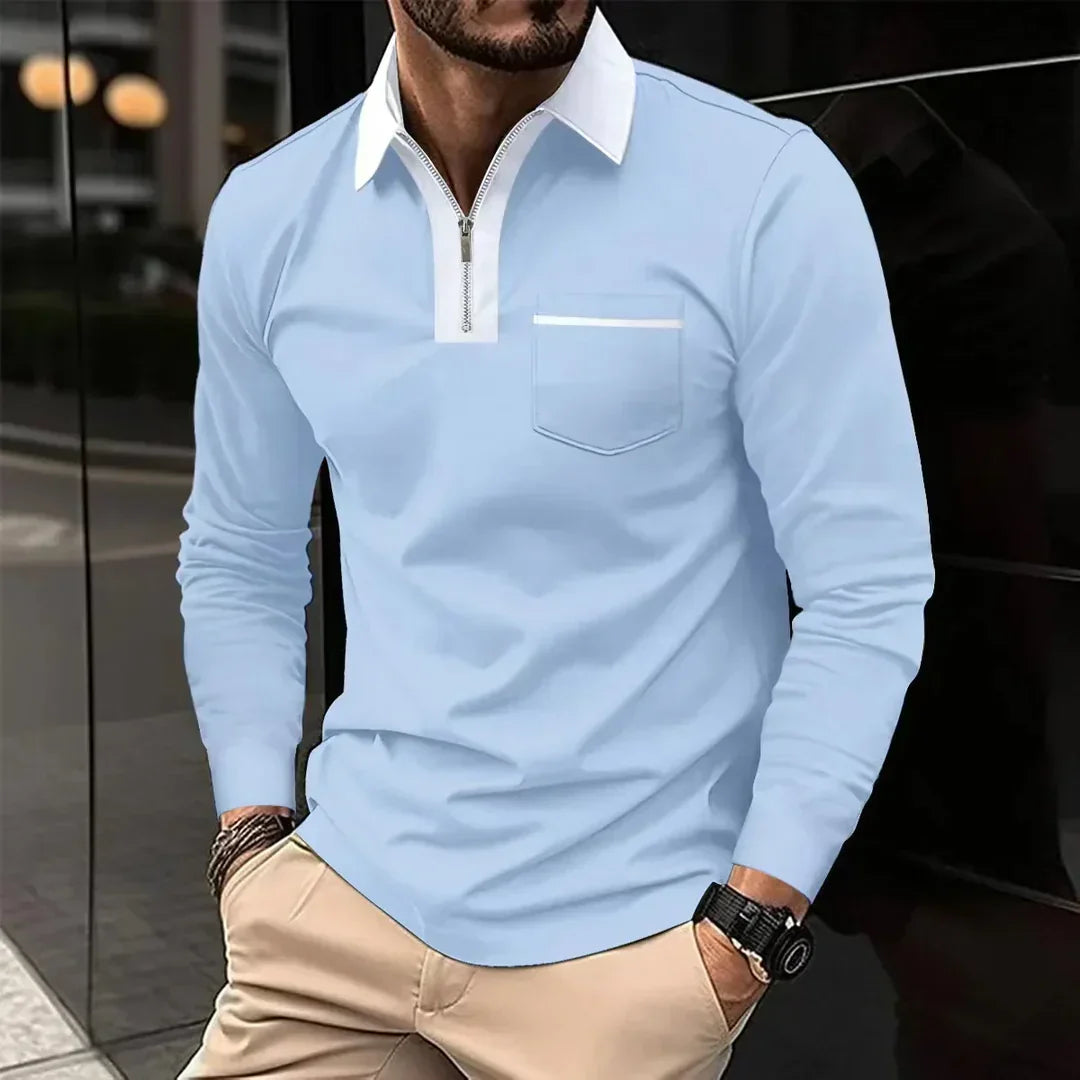 Classic Polo Shirt with Zip Up Collar