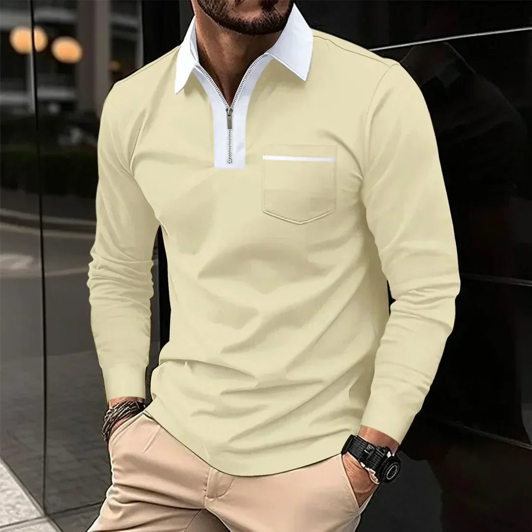 Classic Polo Shirt with Zip Up Collar