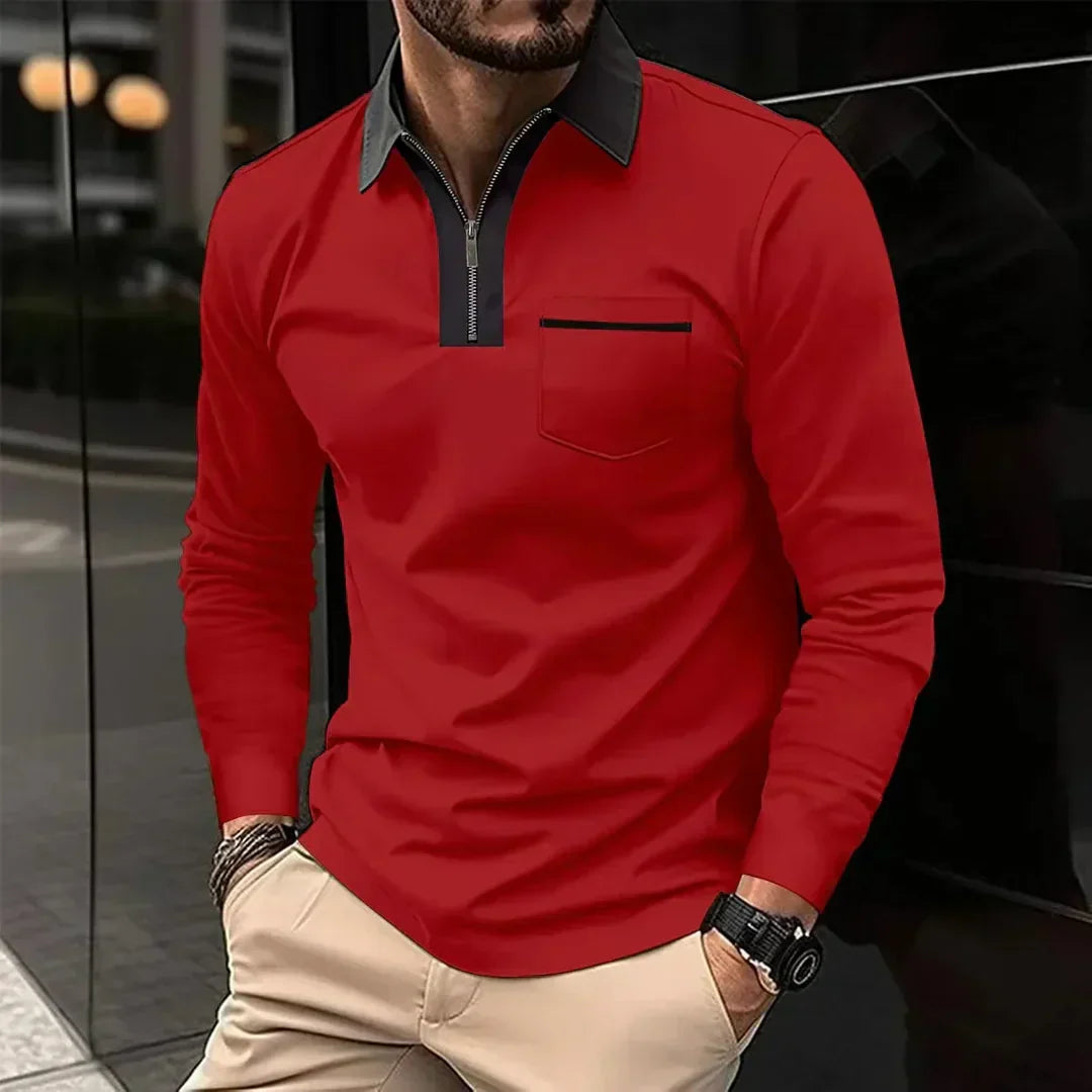 Classic Polo Shirt with Zip Up Collar