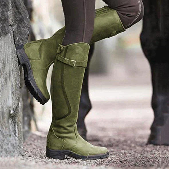 Women's High Heeled Boots - Buckle Detail and Thick Sole