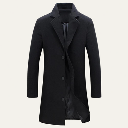 Men's Warm Wool Double Button Long Coat - OutfitLondon