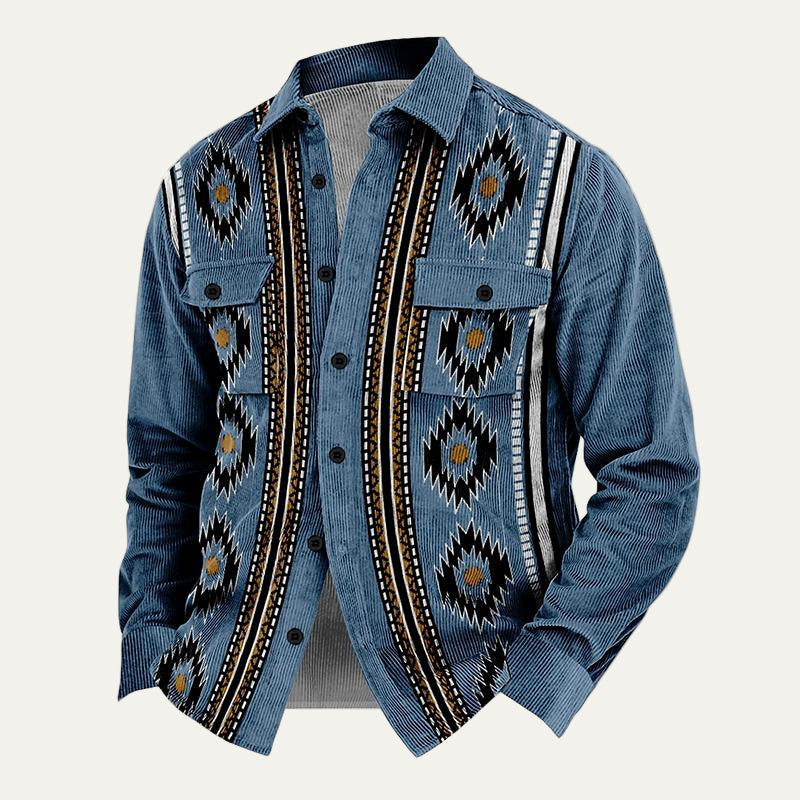 Rugged Plaid Corduroy Button Down Jacket - OutfitLondon