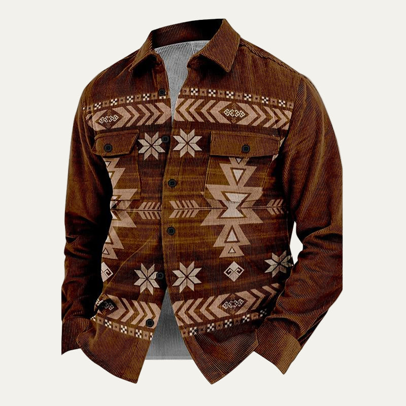 Rugged Plaid Corduroy Button Down Jacket