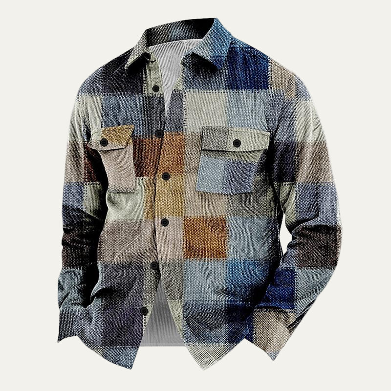 Rugged Plaid Corduroy Button Down Jacket
