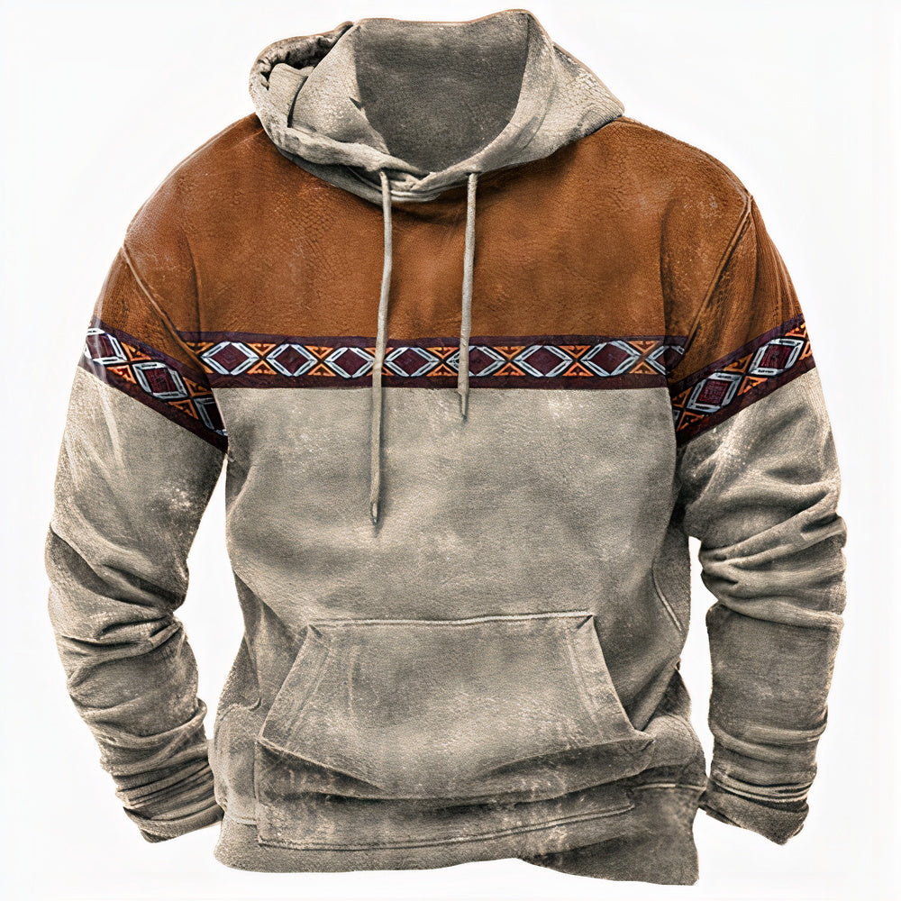 Vintage Style Mens Hoodie with Worldwide Graphic Print
