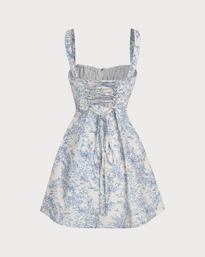 Vivienne | Ruched Fit Blue Floral Sundress