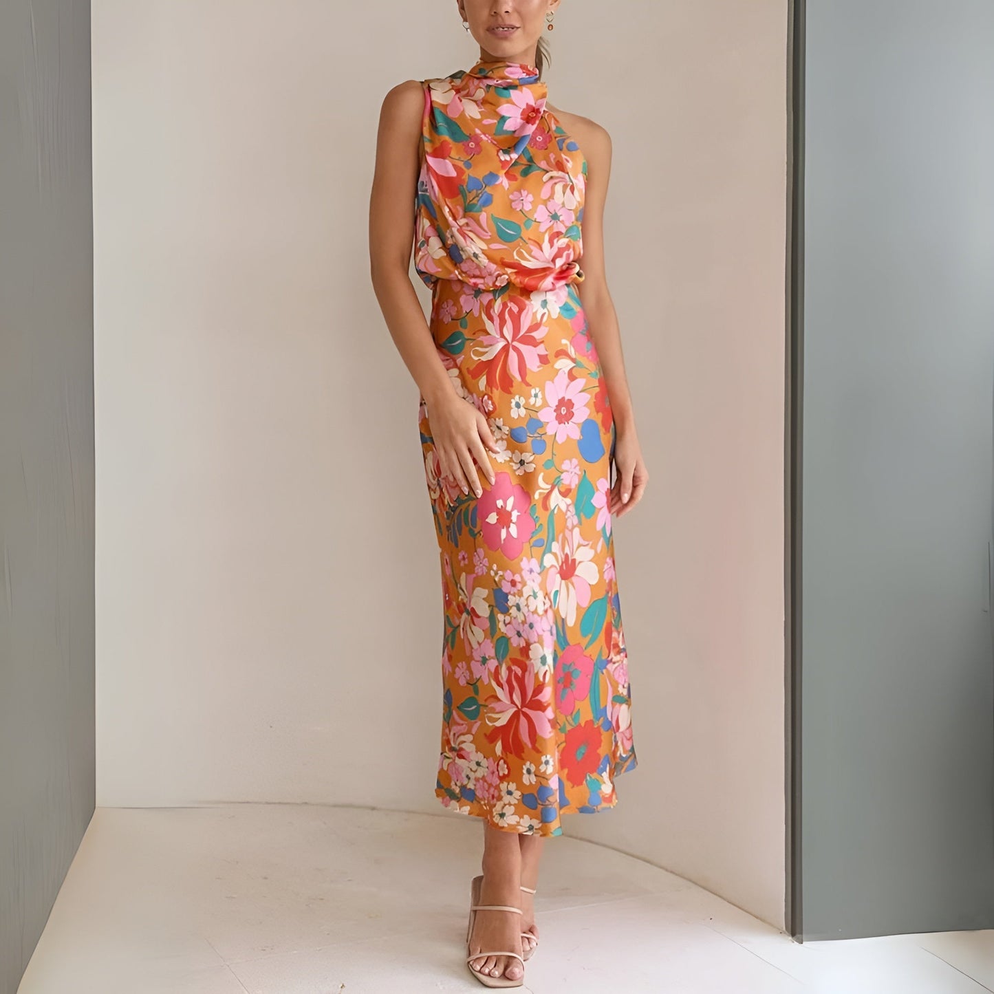 Women's Elegant Silk Long Evening Gown - OutfitLondon