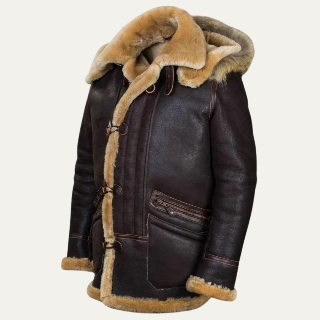 Warm Winter Shearling Lined Men's Coat - OutfitLondon