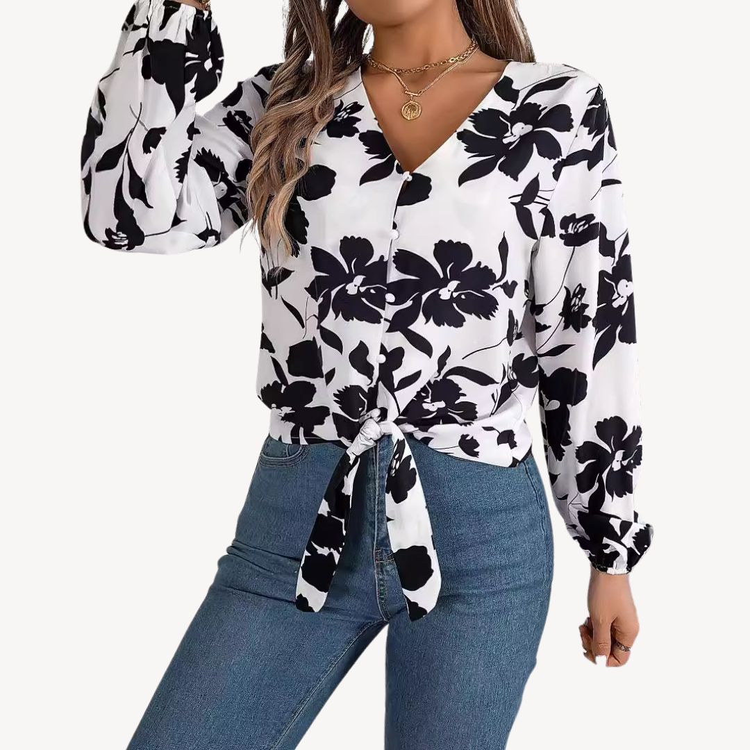 Pretty Women's V Neck Long Sleeve Top