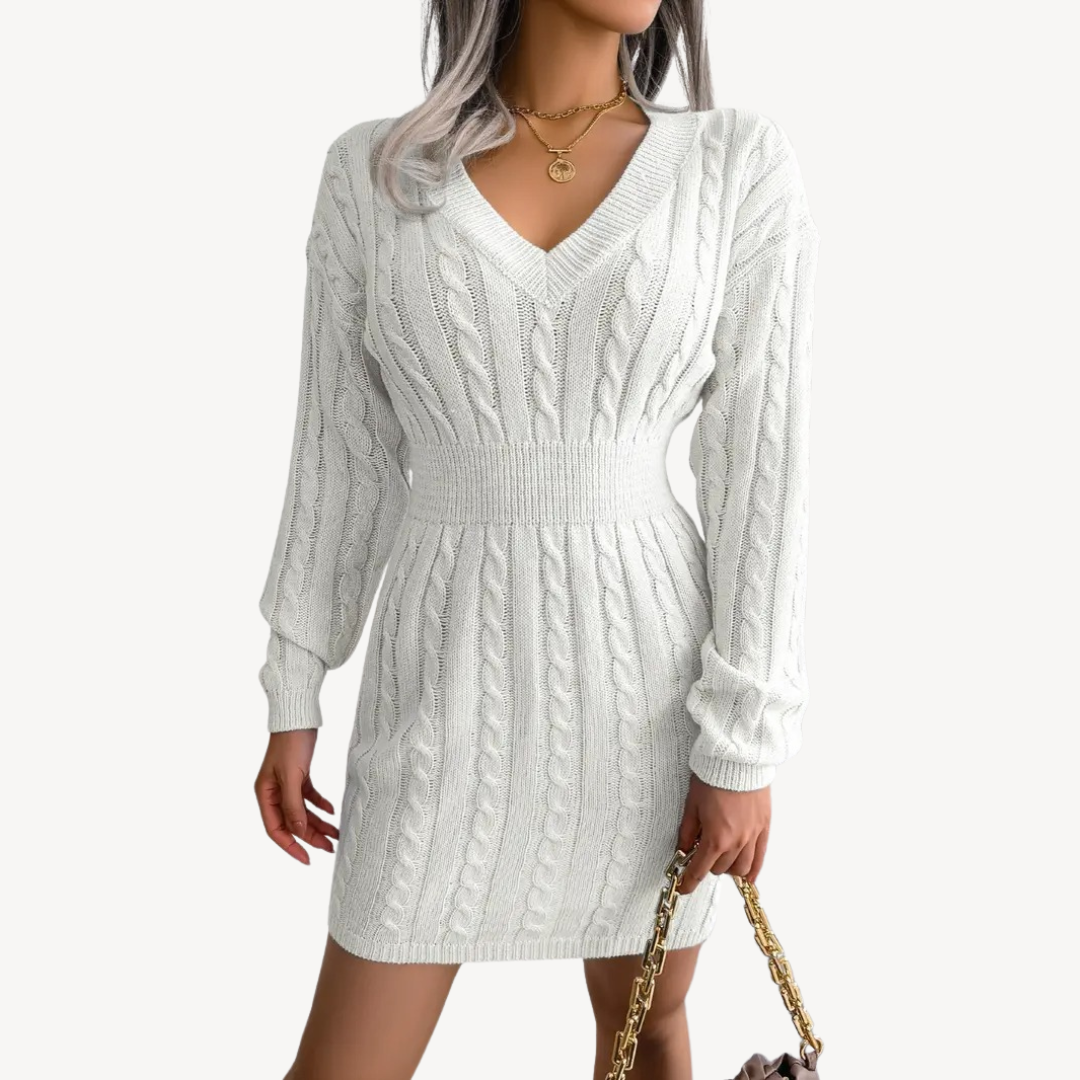Cozy V Neck Sweater Dress