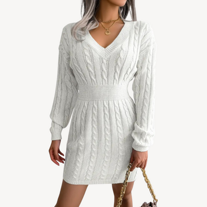 Cozy V Neck Sweater Dress
