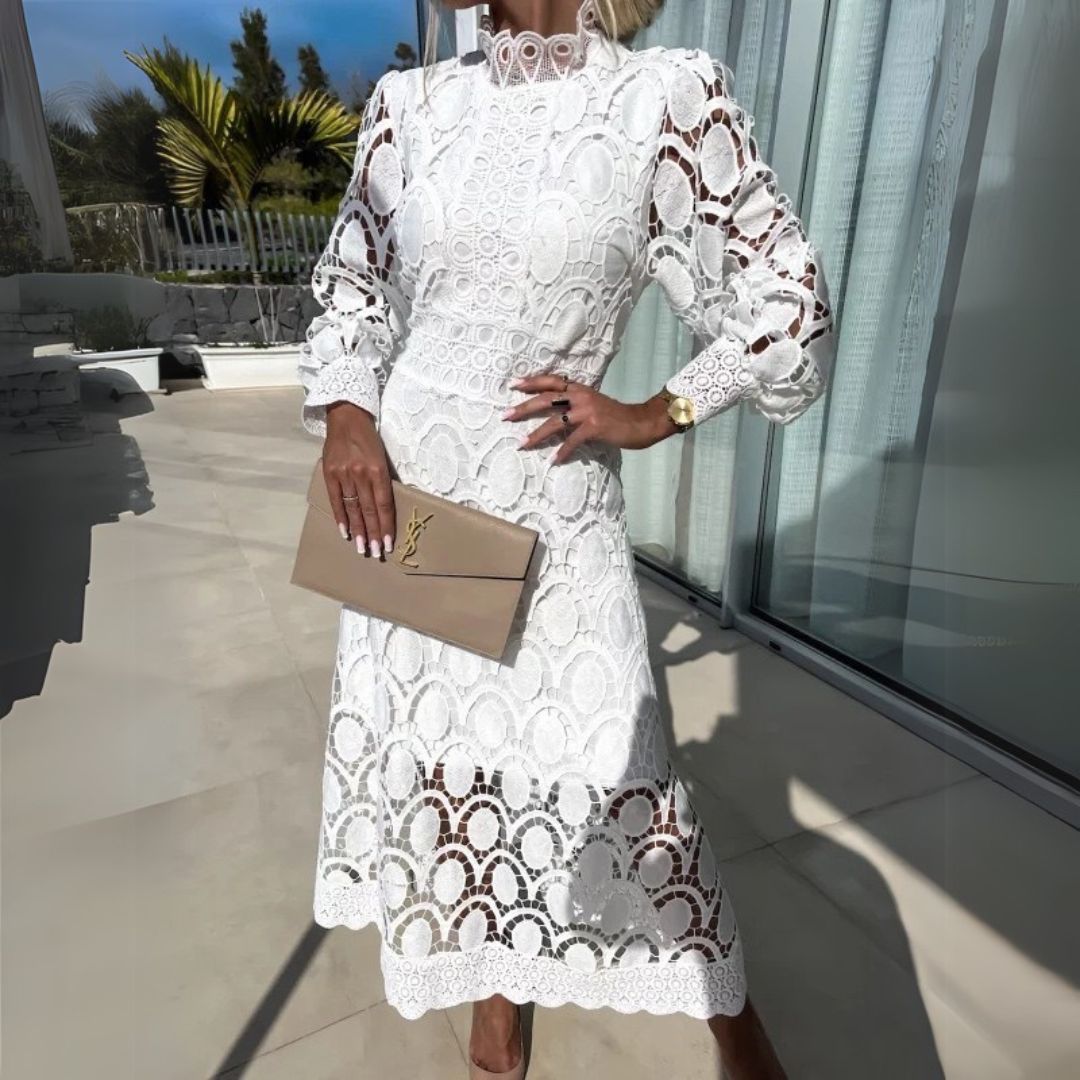 Elegant Women's Floral Midi Dress Long Sleeve - OutfitLondon