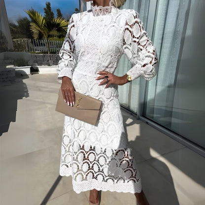 Elegant Women's Floral Midi Dress Long Sleeve - OutfitLondon