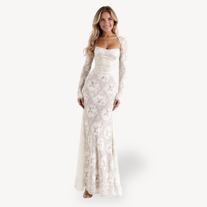 Elegant Lace Long Sleeve Dress - OutfitLondon