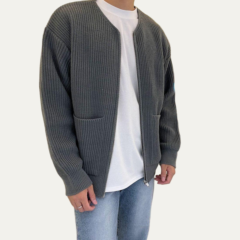 Men's Thick Cable Knit Zipper Sweater Jacket