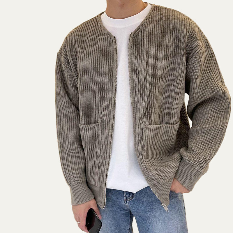 Men's Thick Cable Knit Zipper Sweater Jacket