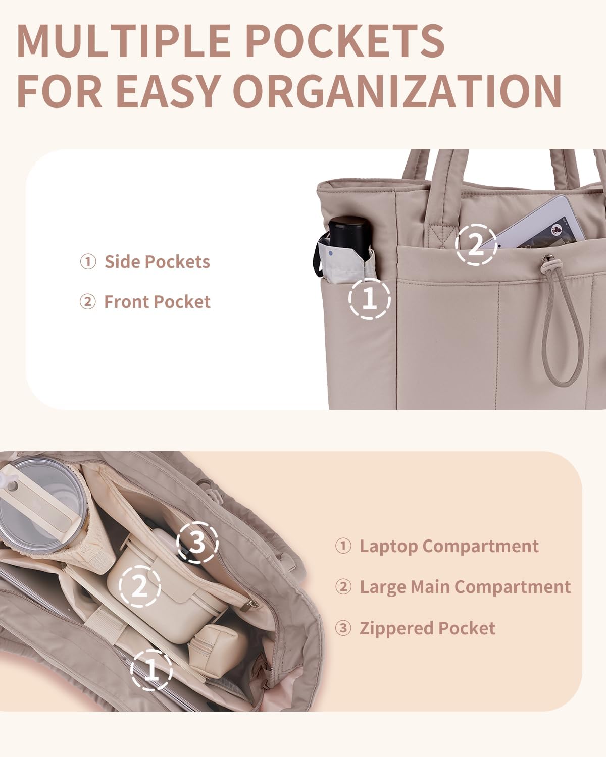 Insulated Water Bottle Tote Bag with Laptop Compartment
