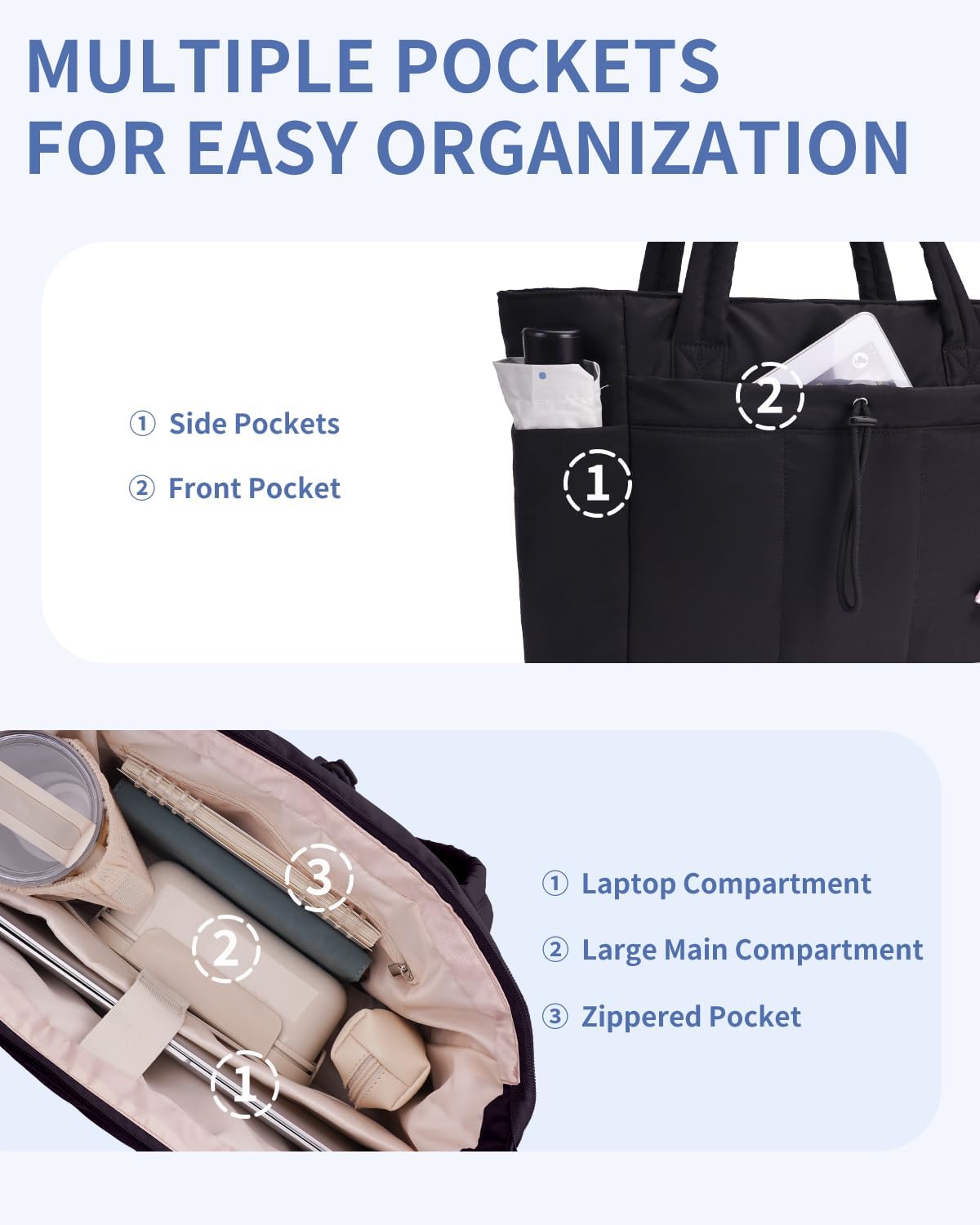 Insulated Water Bottle Tote Bag with Laptop Compartment