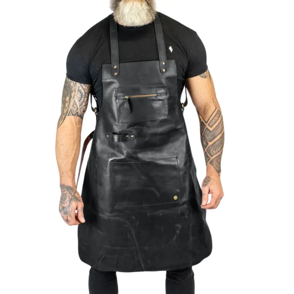 Men's Leather Welding Apron Fire Resistant Adjustable Straps - OutfitLondon