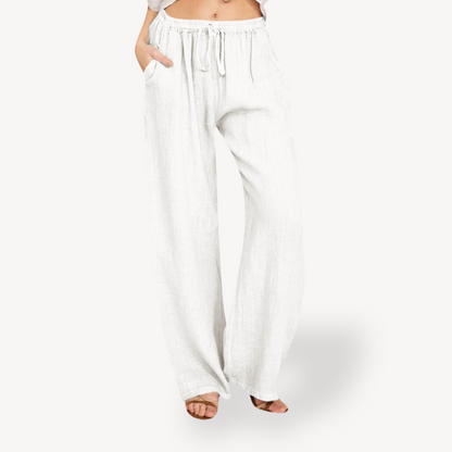 Relaxed Fit Linen Drawstring Trousers for Women