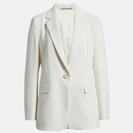 Women's Single Button Leather Coat White - OutfitLondon