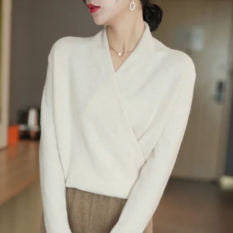 Comfortable Oversized Wrap Sweater | V Neck Long Sleeves