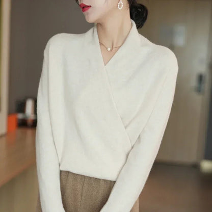 Comfortable Oversized Wrap Sweater | V Neck Long Sleeves