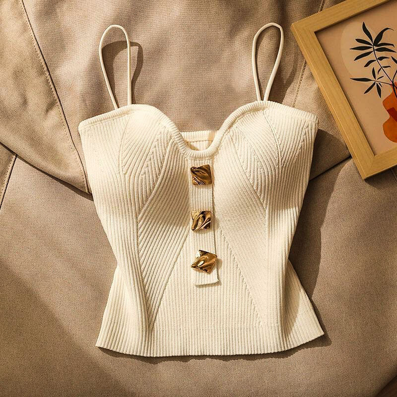 Fitted Ribbed Tank Top with Spaghetti Straps - OutfitLondon