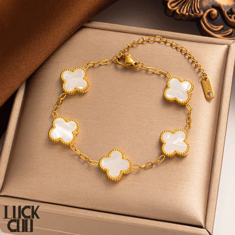 Elegant Flower Charm Bangle 14K Gold Plated Stainless Steel