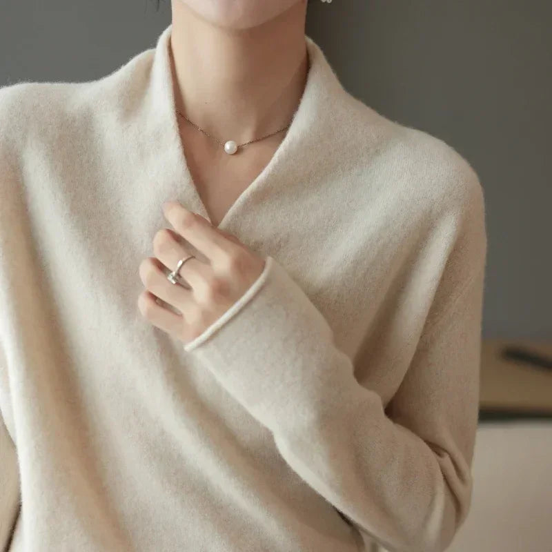 Comfortable Oversized Wrap Sweater | V Neck Long Sleeves