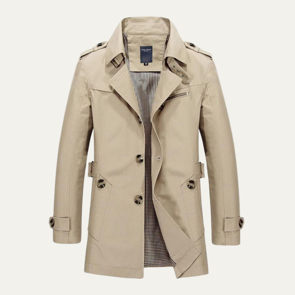 Men's Waterproof Long Belted Trench Coat - OutfitLondon