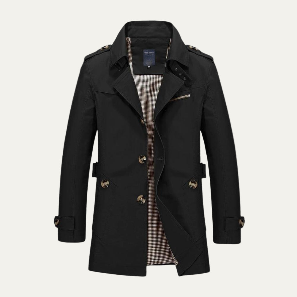 Men's Waterproof Long Belted Trench Coat