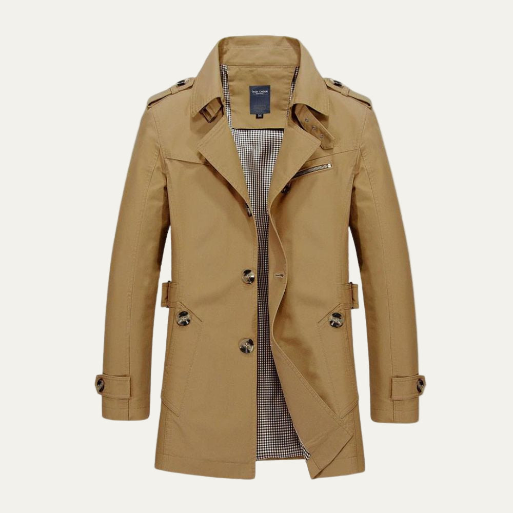 Men's Waterproof Long Belted Trench Coat