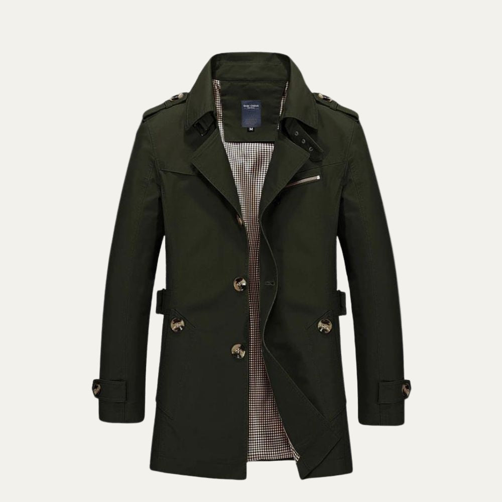 Men's Waterproof Long Belted Trench Coat