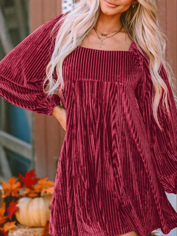 Elegant Long Sleeve A-Line Dress with Square Neckline