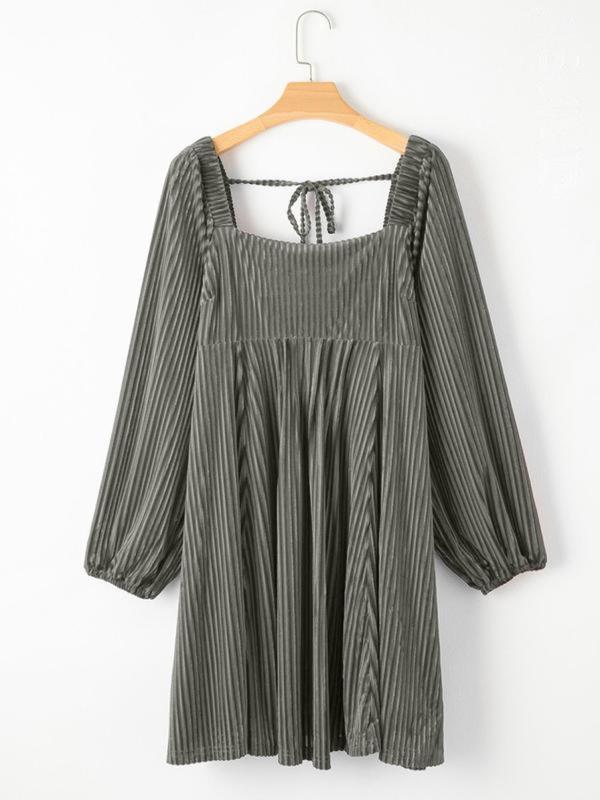 Elegant Long Sleeve A-Line Dress with Square Neckline