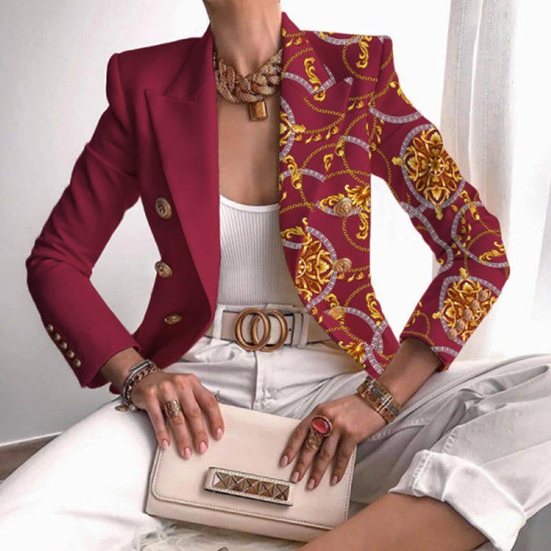 Fashionable Ladies Asymmetrical Jacket with Metal Link Detail - OutfitLondon