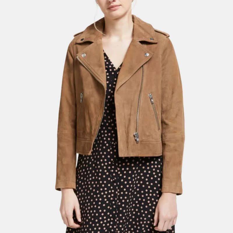 Women's Suede Moto Jacket Brown - OutfitLondon
