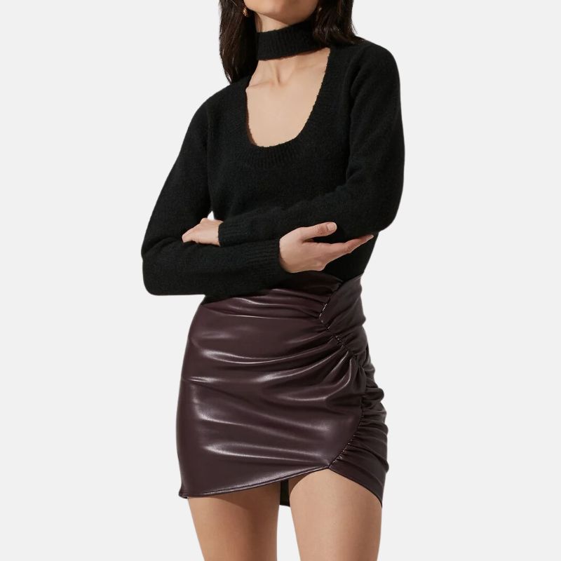 Women's Leather Mini Skirt Chocolate Brown - OutfitLondon