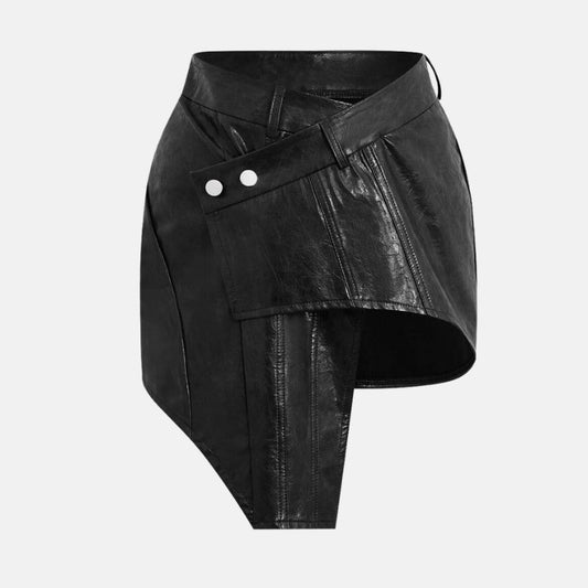 Women's Asymmetrical Leather Skirt Black - OutfitLondon