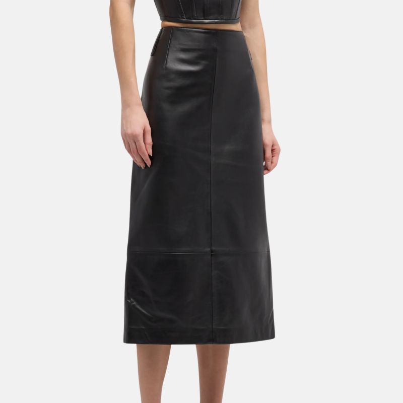 Women's Leather Slim Midi Skirt Black - OutfitLondon