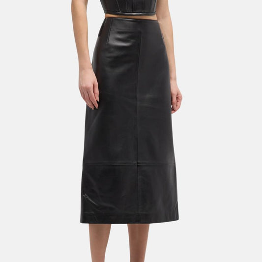 Women's Leather Slim Midi Skirt Black - OutfitLondon