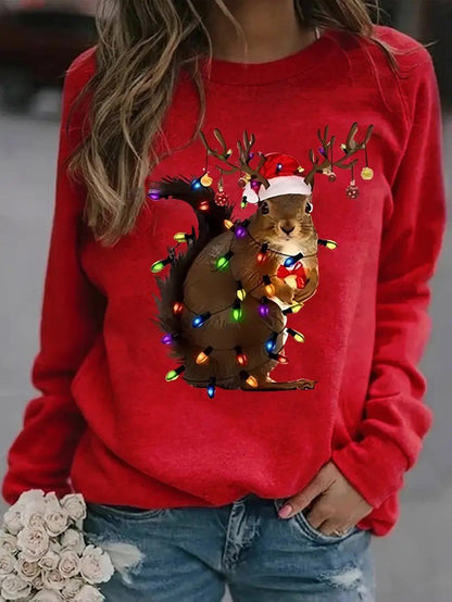 Festive Holiday Squirrel Graphic T-Shirt - OutfitLondon