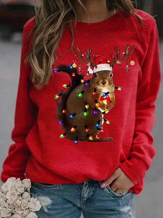 Festive Holiday Squirrel Graphic T-Shirt - OutfitLondon